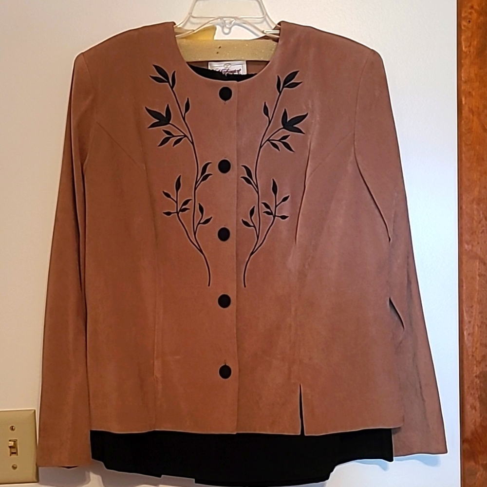NWOT Worthington 2pc brown & black suede material jacket & skirt Sz 16